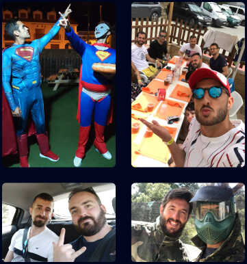 Varias imágenes del equipo de Scoreapps durante un teambuilding en verano