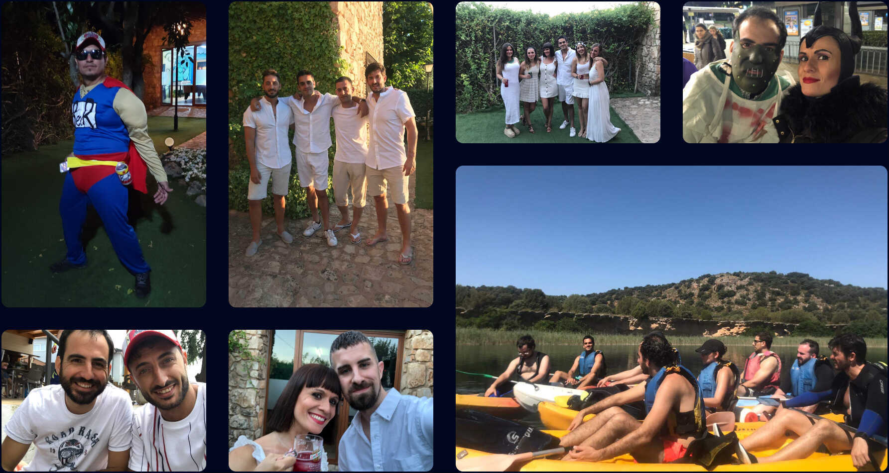 Collage con intengrantes del equipo de Scoreapps en una fiesta de disfraces