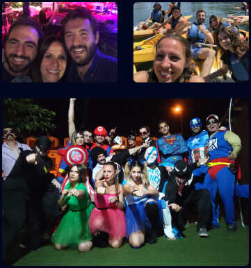 Collage con intengrantes del equipo de Scoreapps en una fiesta de disfraces