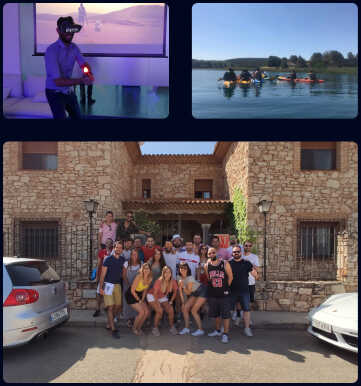 Collage con fotografías del equipo de Scoreapps en un  teambuilding en verano