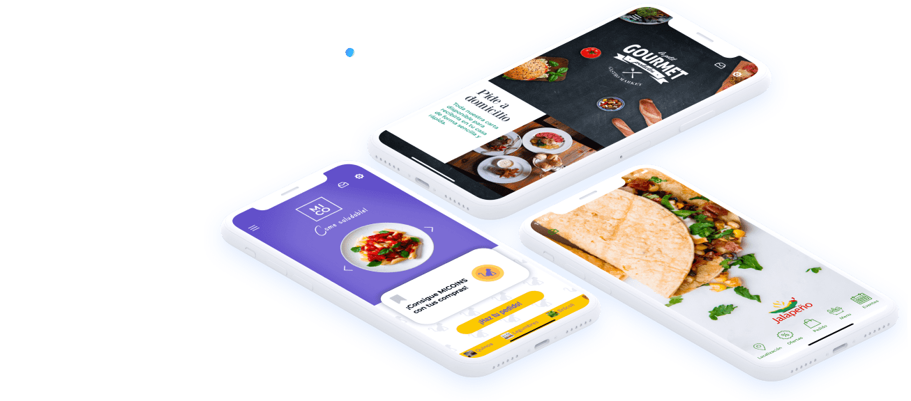Beneficios de las Apps para restaurantes Mockups de móviles con capturas de algunas aplicaciones de restaurantes