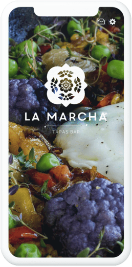 Restaurant Apps features Mockup of a cell phone with a screenshot of a restaurant mobile App
