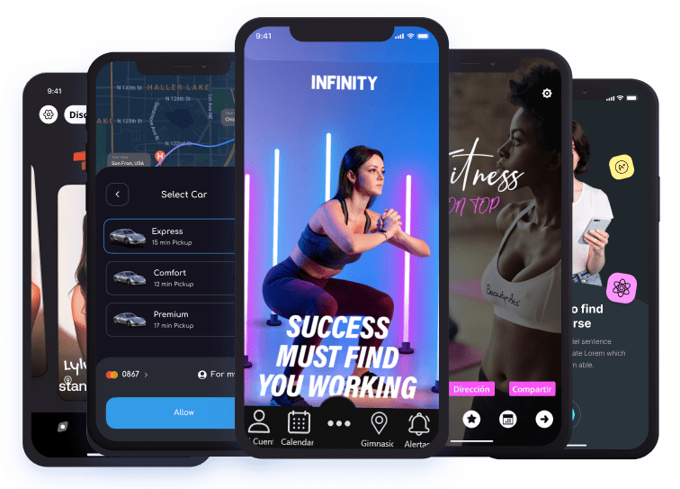 Ejemplos de Apps de restaurantes Varios mockups de móviles con capturas de algunas aplicaciones móviles de restaurantes