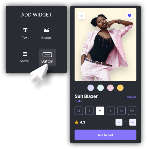 Drag&Drop Pantalla de un producto de una tienda de ropa con el editor drag and drop