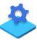 Icon of a gear with a blue box to represent hybrid Apps