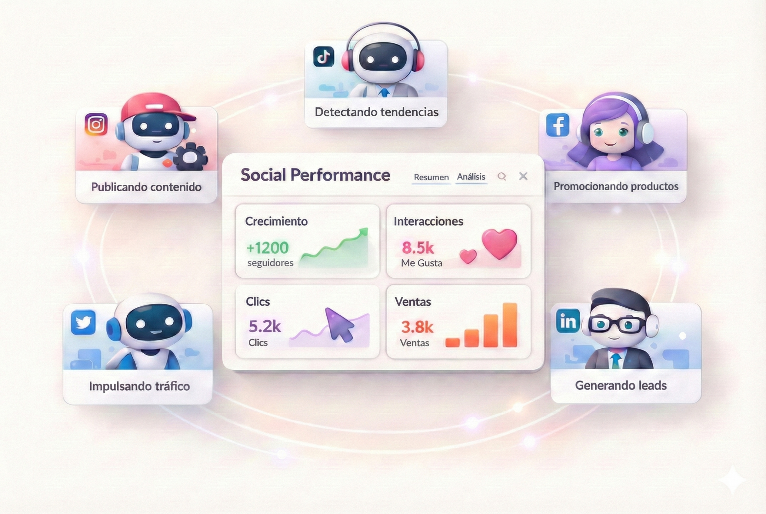 Agentes de inteligencia artificial gestionando redes sociales de un ecommerce de forma automática