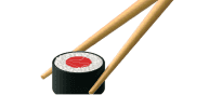 Icono de unos palillos chinos con un trozo de shushi para representar las funciones de comida