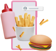 Icono con una hamburguesa que representa la función de pedido de comida.