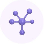 Icono de una molécula morada para representar el tejido empresarial