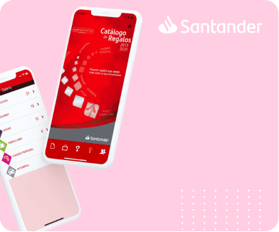 Caso de éxito Banco Santander Mockups de móviles con capturas de la aplicación del Banco Santander