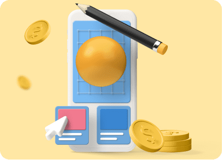 Guía cuánto cuesta crear una App Imagen de un teléfono con monedas al lado para representar cuánto cuesta crear una app