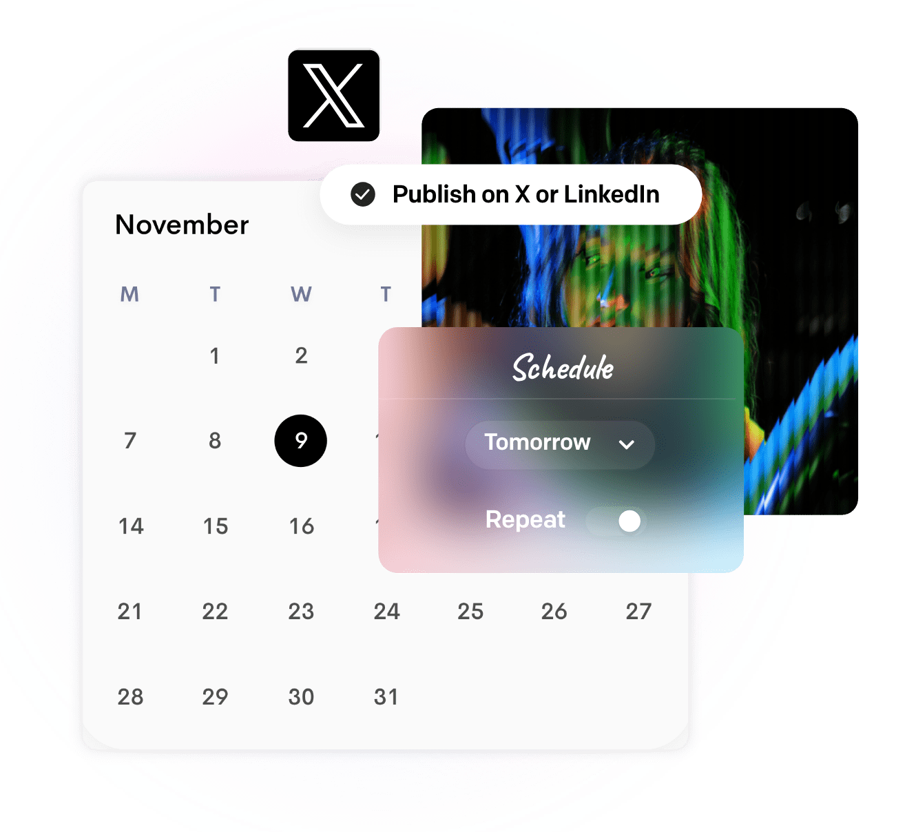 Preview of a 30-second branded post creation flow