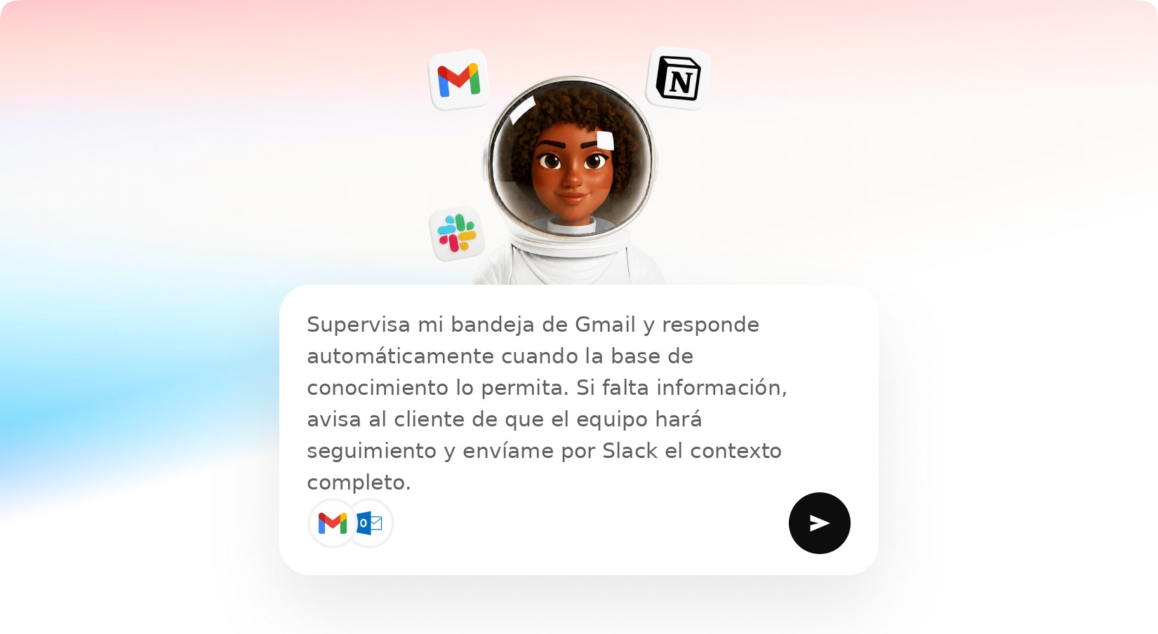 Constructor de agentes de IA conectado a canales y herramientas de productividad