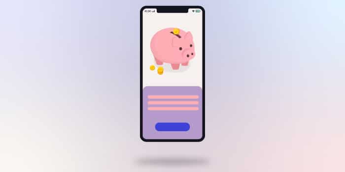 Mobile with a piggy bank for applications to save money