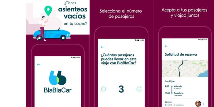 Capturas de la aplicación de BlaBlaCar