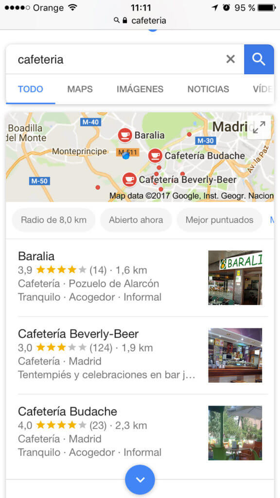 busquedas locales cafeteria en Google Local Pack