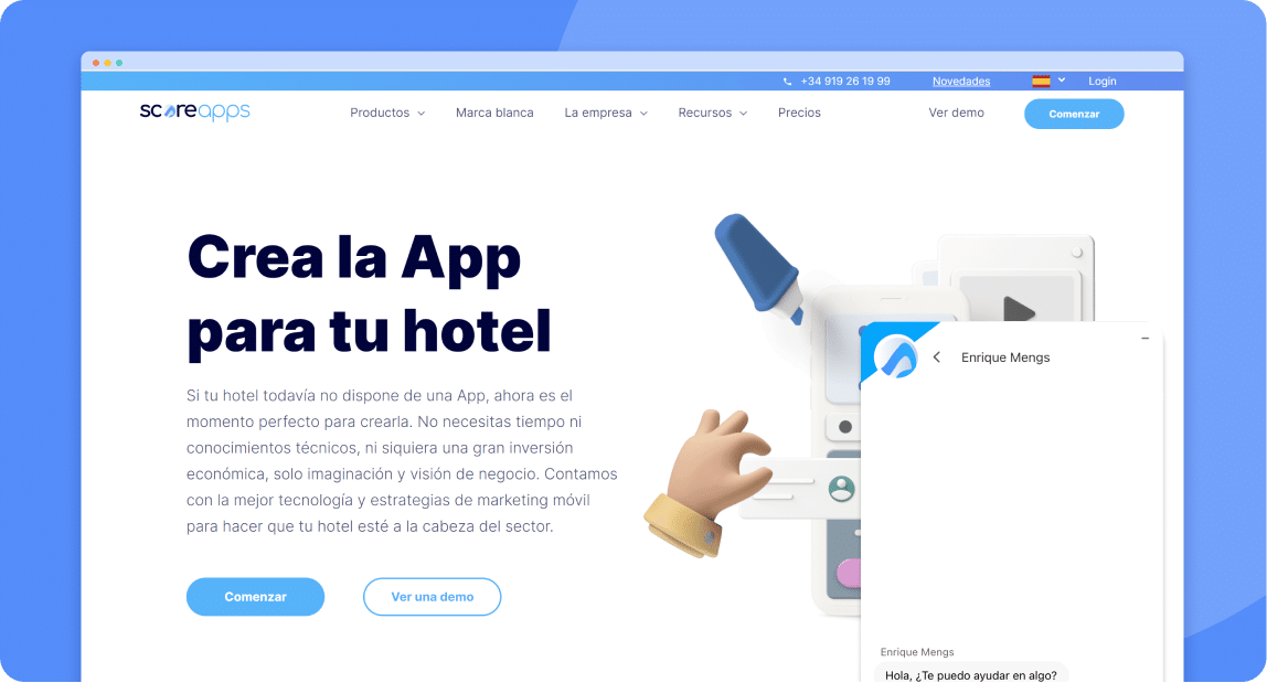 Página web de Tu-App.net con el Chat automático desplegado