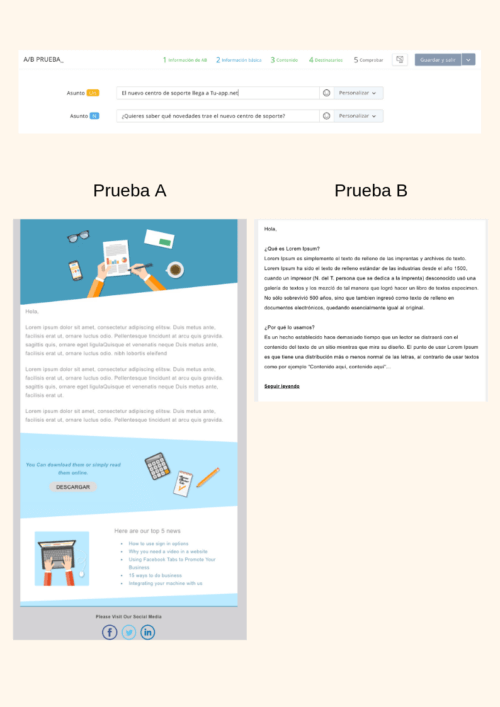 plantilla de email marketing test AB