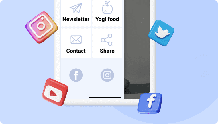 Mockup de un móvil que muestra la parte de las redes sociales y newsletter de un membership site