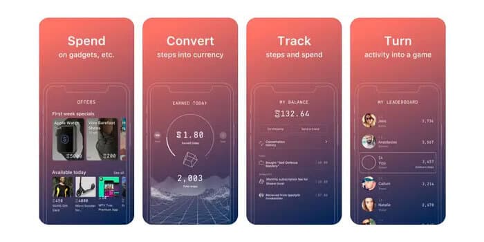 Screenshots of the Sweatcoin money making app