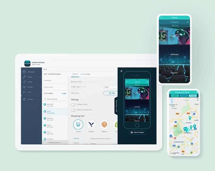 Distintos mockups con el proceso de crear una app